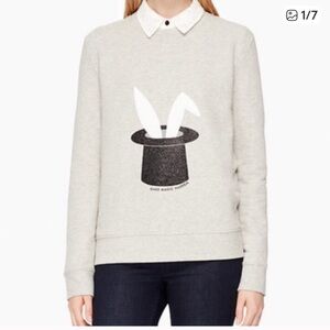 Kate Spade Graphic Pullover Grey Make Magic Happen Rabbit Ears Sweatshirt Small